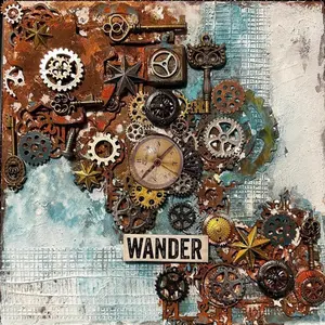 Steampunk Mixed Media Assemblage Artwork 10” x 10” Recycled Solid Plaque Titled “Wander” - Amazing Handcrafted 3D Art