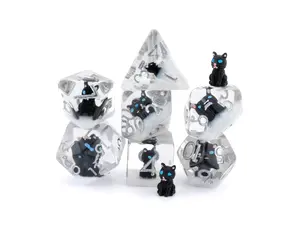 Cat Resin Dungeons and Dragons Dice Set, 7-Piece Feline Motif RPG Dice for Tabletop Gaming and DnD Players