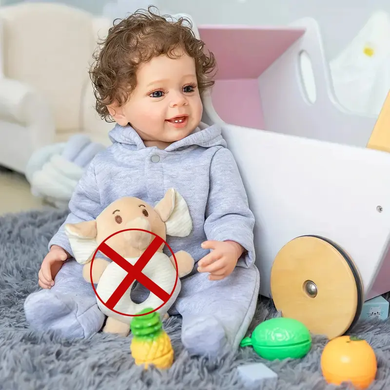 22-in Lifelike Soft Vinyl Reborn Doll - Brown Cloth Body, Realistic Brown Eyes, Unisex Shaken Simulator, Light Blue Long-Sleeve Top, Blue Baby Bottle, Complete Accessories Pack for Cuddling, Playtime Gift Ideas for Any Occasion
