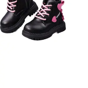 Boot - Black with Pink Heart Design and Pink Laces for Stylish Comfort