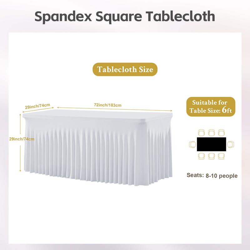 2 Pack Spandex Christmas Tablecloths for 4/6/8FT Rectangle Tables Stretch Wrinkle-Free Table Covers with Skirt for Holiday Parties Weddings & Banquets