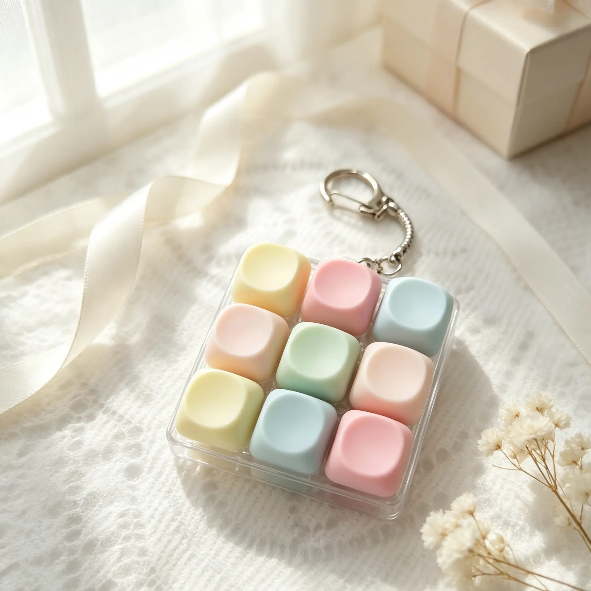 9 Keys Macaron Keyboard Fidget Toy Keychain, Mini Keyboard Clicker Stress Relief Fidget Toy, Fingertip Button Decompression Pendant