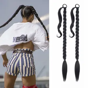 2 Pack Long DIY Braided Ponytail Extension with Hair Tie Straight Wrap Around Hair Extensions Ponytail(2#)