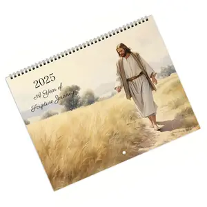 2PCS 2025 Wall Calendar Coated Paper Wire Binding Hanging Calendar for Home and Office