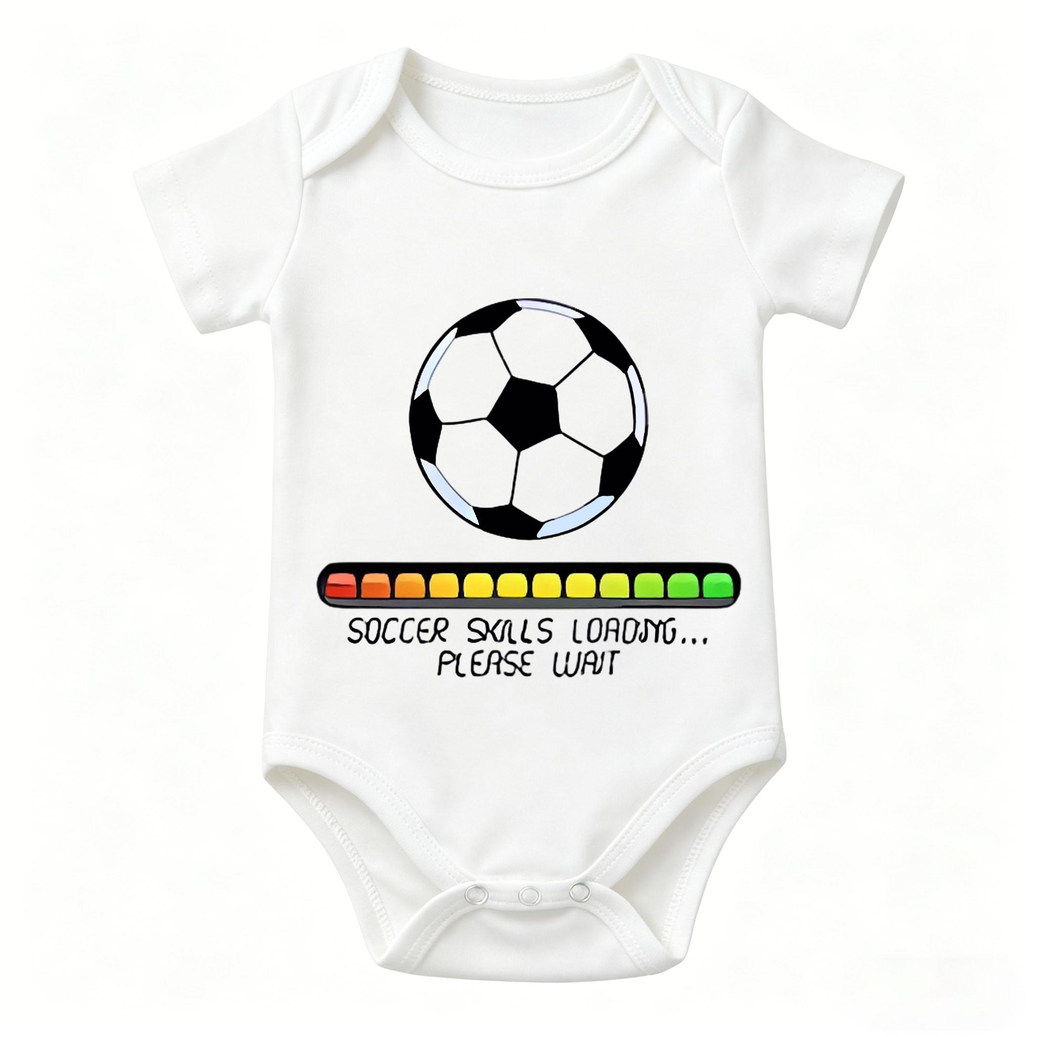 "Soccer Skills Loading Please Wait" Baby Onesie | Soccer & Loading Bar Graphic Romper | Soft Cotton Sports-Themed Newborn Outfit for Baby Boys
