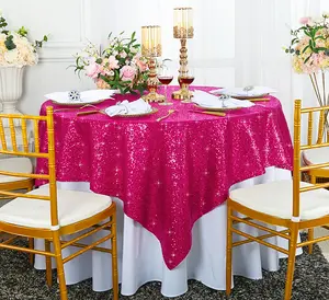 72"x72" Seamless Square Sequin Taffeta Tablecloth/Table Overlay - Fuchsia (1pc)