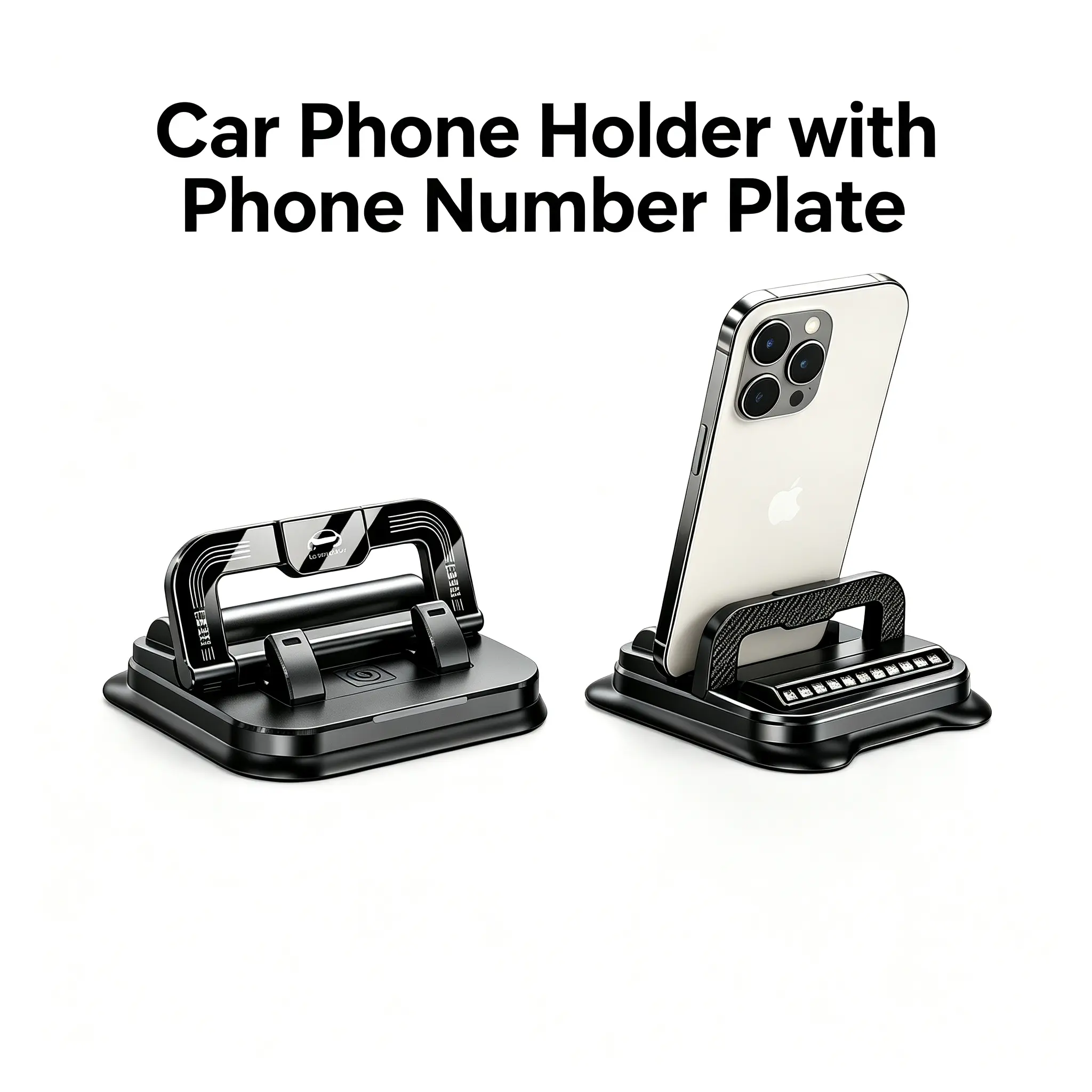 Foldable ABS Car Dashboard Phone Holder with Parking Number Plate, 360 Degree Rotation Suction Cup Fixed Non-Slip Cell Phone Mount, Horizontal Vertical Screen Adjustable Stable Car Navigation Bracket Fit All iPhone Android Phones