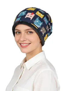 Baggy Slouchy Chemo Sleep Beanie Hat, Random Print Skull Cap Headwear, Casual Style for All Seasons, Comfortable Sleeping Accessory