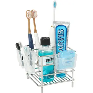 .Electric Toothbrush Holders for Bathrooms, Stainless Tooth Brush Holder and Kids Toothpaste Holder with 3 Slots, Miltipurpose Organizer for Shower,, Office Desk - Silver