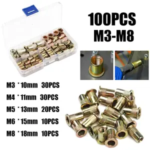 100pcs Rivet Carbon Steel Nut Tool Kit, Mixed Zinc Steel Insert Nuts Threaded (m3-M8), Durable Fastening Solutions for DIY Projects