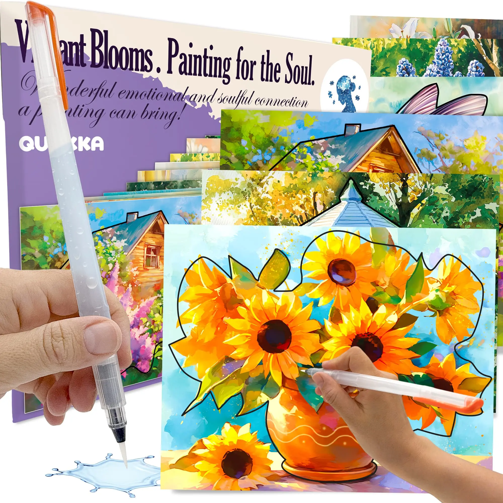 QUOKKA Unisex Reusable Paper Water Painting Set - Vibrant Blooms Doodle Memory Aid for Seniors, Alzheimer’s & Dementia Activities