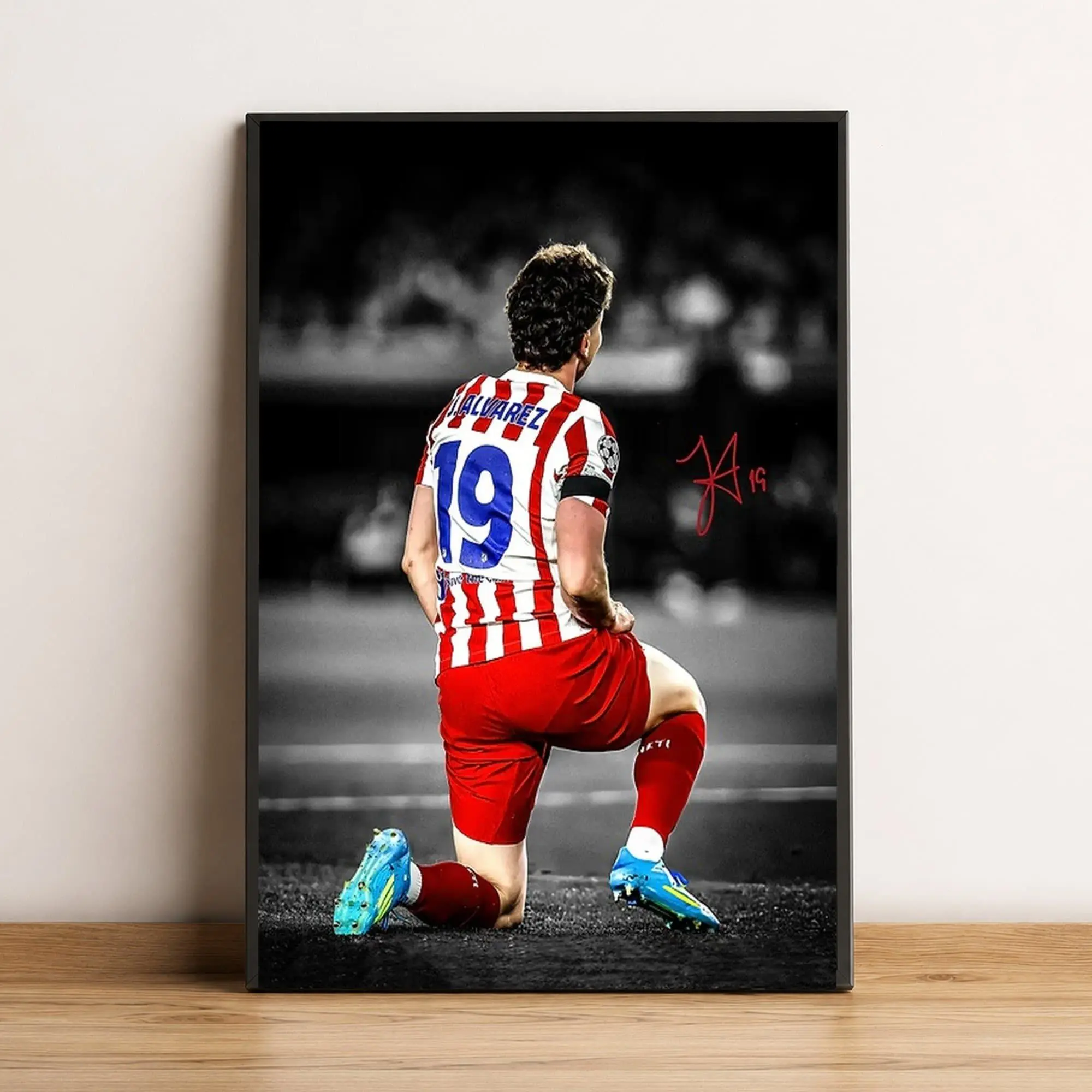 Julian Alvarez Kneeling On Field Poster, Soccer Wall Art, Football Fan Gift ( Unframed - Print Only )