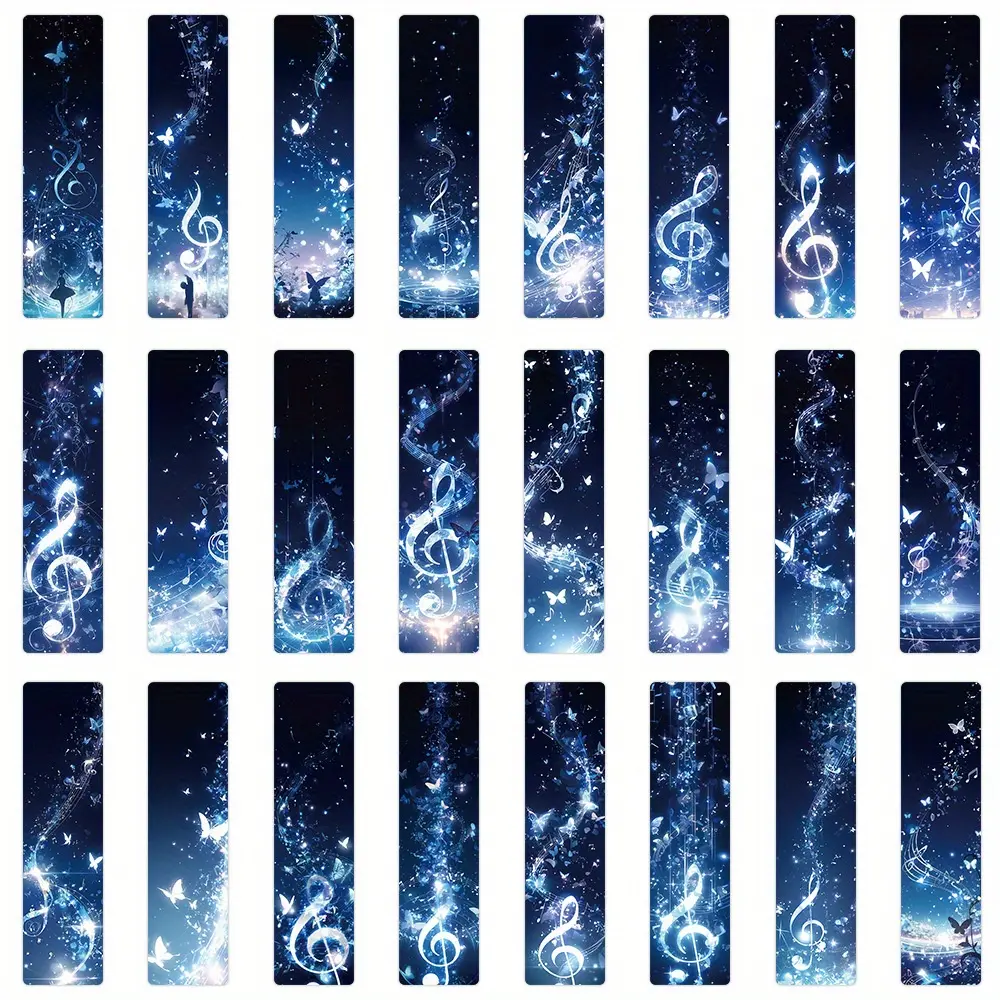 24pcs Blue Healing Series Original Music Note Rhythm Non Repetitive Series Simple Handheld Booklet Artistic Creative Paper Bookmark Small Card Book Decoration Card Reading Label Card