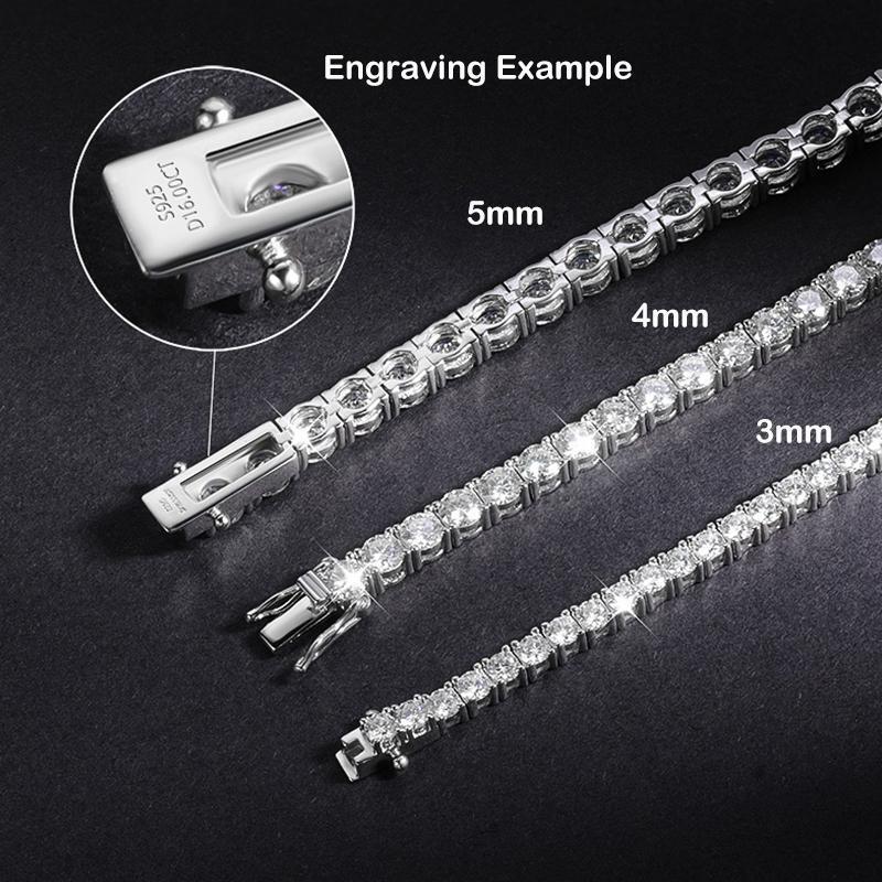 EWYA Real 2.5/3/4/5/6.5MM Full Moissanite Tennis Bracelet for Women Men S925 Silver Plated 18K Yellow Gold Diamond Bracelets