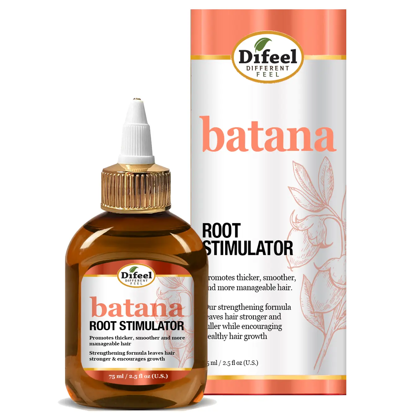 Difeel Batana Root Stimulator Strengthening Hair Treatment for Thicker Smoother More Manageable Hair 2.5 Ounces (Travel Size) - Daily Use for All Hair Types, Made in USA