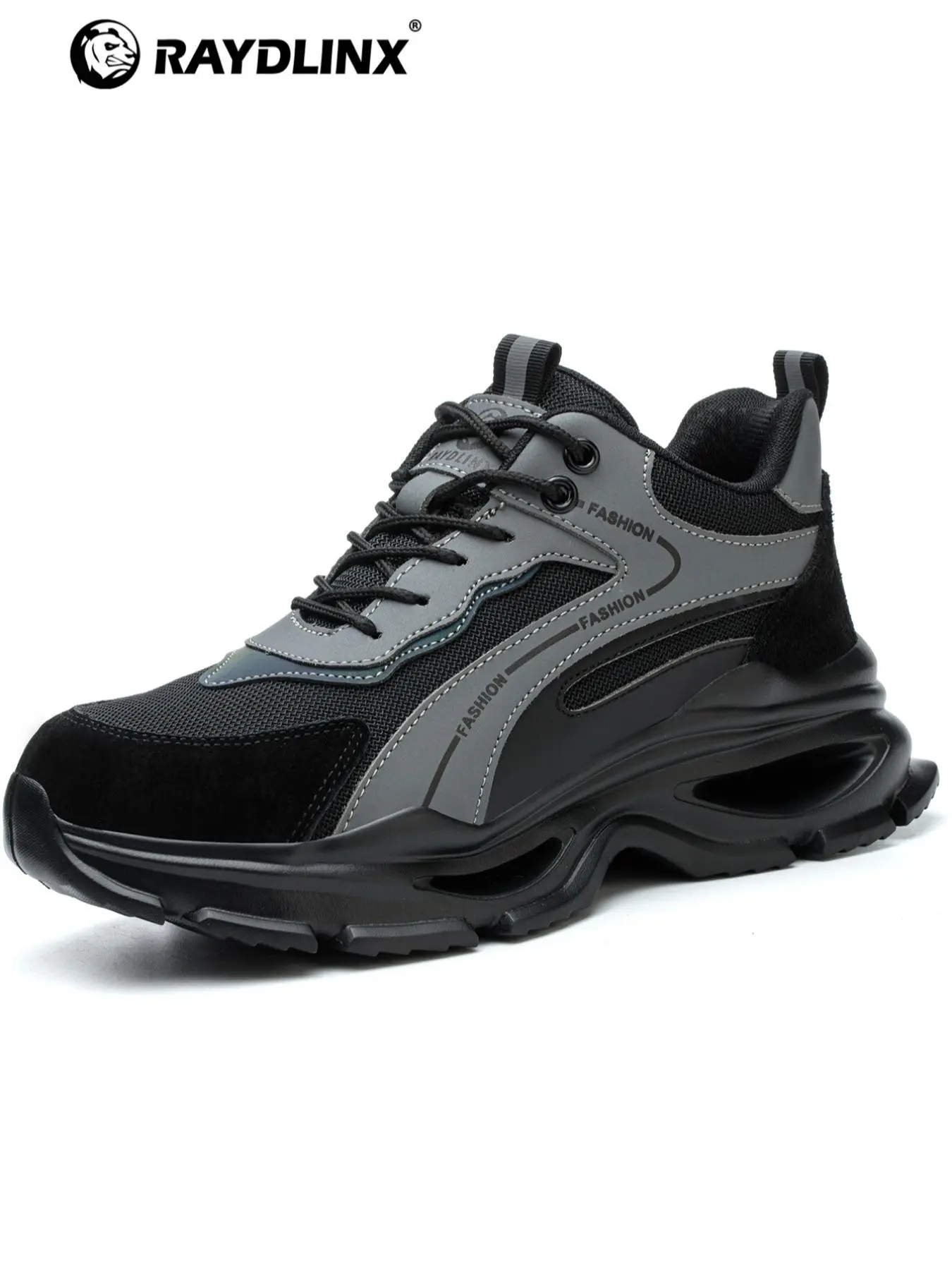 Men's Fashionable Lace Up Front Patched Design Work Shoes, Casual Comfortable Breathable Lightweight Safety Shoes, Anti-smash and Anti-puncture Shoes for Daily Wear, Steel Toe Trainers, Steel Toe Workshoes, Safety Footwear