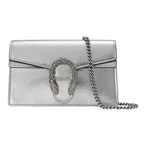 Pre-owned GUCCI Leather Shoulder Bags Dionysus Super Mini Tiger Head Buckle Chain Crossbody Shoulder Bag Silver Color Fashion Accessory for Fashion Lovers