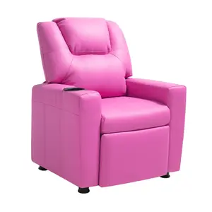 Father's Day Gift VEVOR Kids Reclining Chair, Toddler Recliner with Cup Holder, 101 °   to 121 °   Adjustable Backrest, Easy-to-Clean PU Leather Recliner Couch with Footrest, 90 lbs Load, for Boys & Girls, Children (Pink)