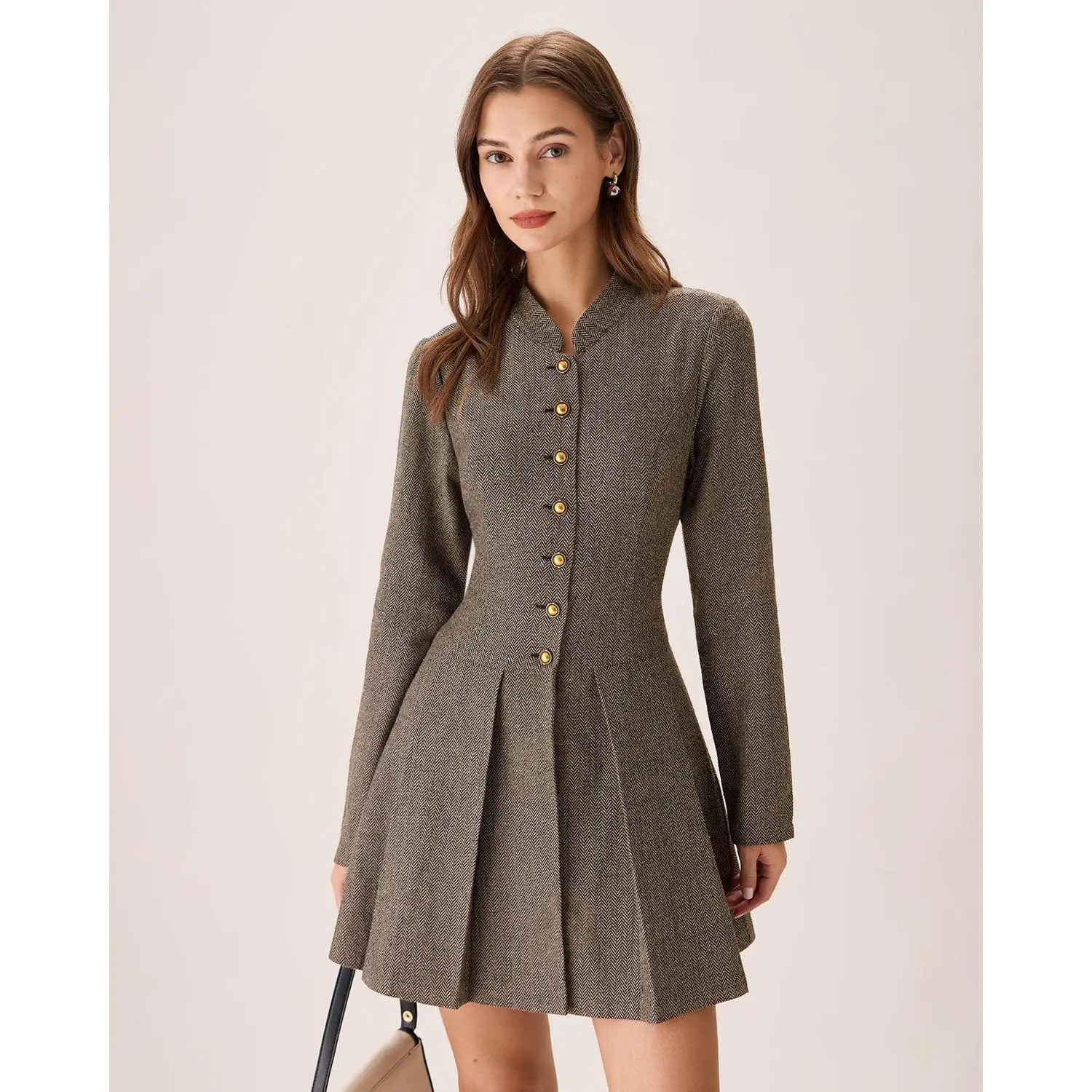 RIHOAS Women's Polyester A-Line Shirt Dress, Chic Pleated Button-Up Mini for Casual Office Work, Pleated Skirt, Stylish Women's Wear, Business