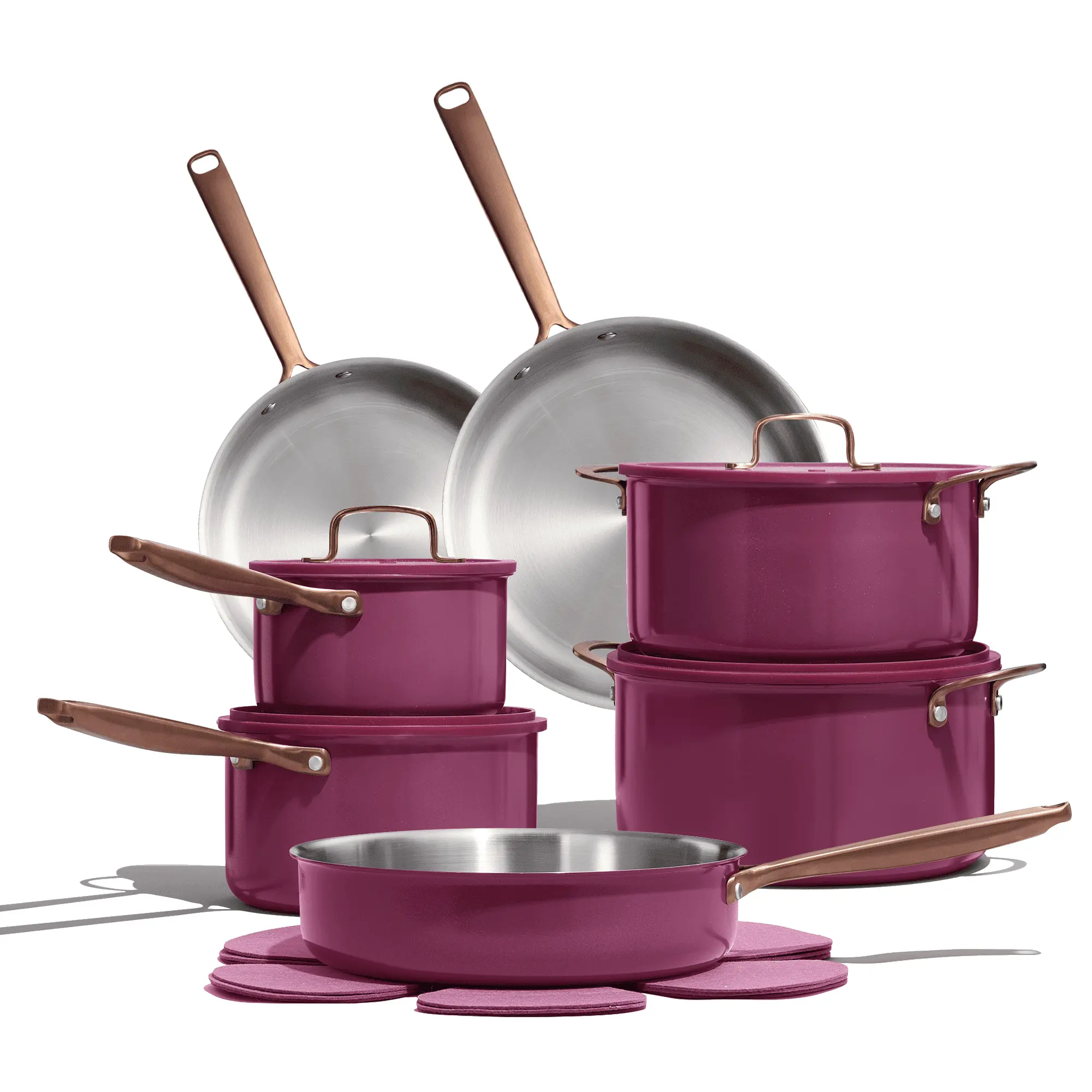 17-Piece Tri-Ply Stainless Steel Pots and Pans Set, Induction Compatible - Purple