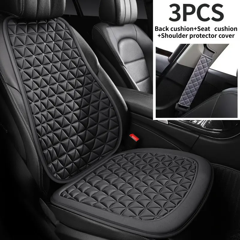 Car Seat Cushion Set, Non-Slip Backrest Pad + Seat Mat + Seat Belt Shoulder Protector Cover, Breathable Auto Seat Protector