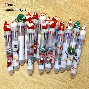 10pcs Holiday Christmas Retractable Ballpoint Pens, Medium Tip, Multi-Color Ink, Santa Claus, Reindeer, Snowman Designs, Ideal for Gifts & School Use