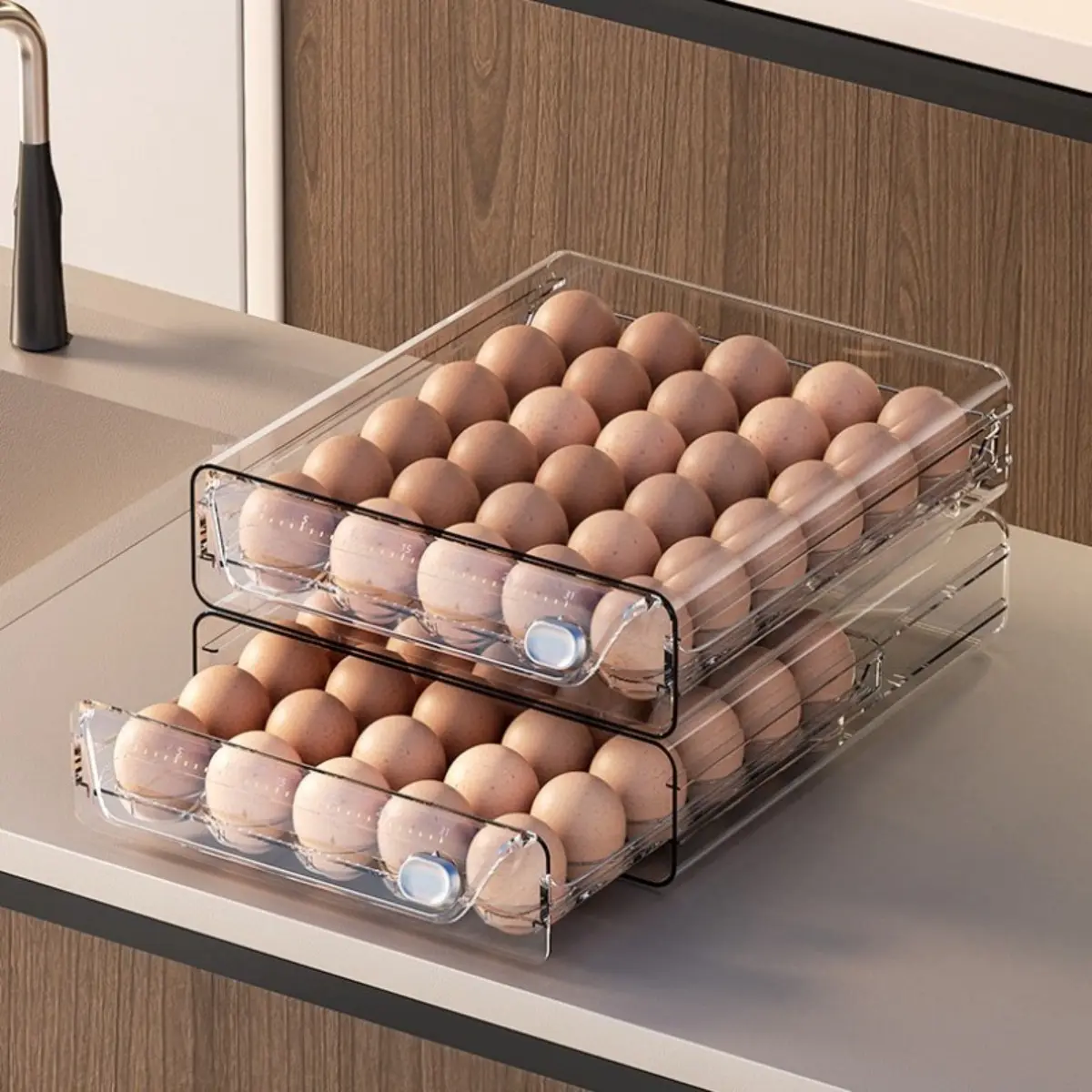 Kitchen Refrigerator Egg Storage Box, Transparent Drawer Style Egg Holder with Double Layer Space Saving Design, Perfect for Household Egg Organization and Fridge Storage, Home Refrigerator Accessories