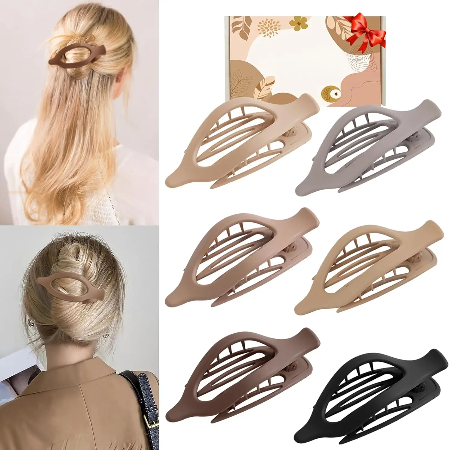 6 Packs Hair Clips,  Concord Flat Hair Clips, Curved Claw Clips for Women Girls, Lay Down Claw Clips, Valentine's Day Gifts Accessories
