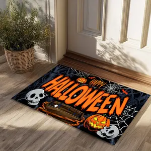 【The product pattern will be sent randomly】YeeRun-Spooky Halloween Crystal Velvet Doormat - Festive Entryway Decor