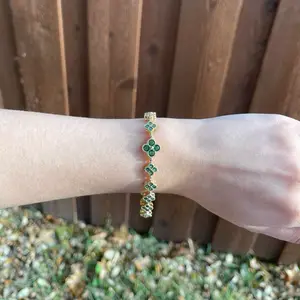 Green Clover Bracelet - 14k Gold Laminated