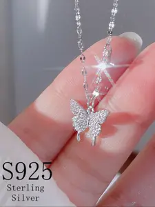 Elegant S925 Silver Necklaces with Butterfly Pendant, Sweet Japanese and Korean Style, Perfect for Dates and Graduations, All Seasons Gift