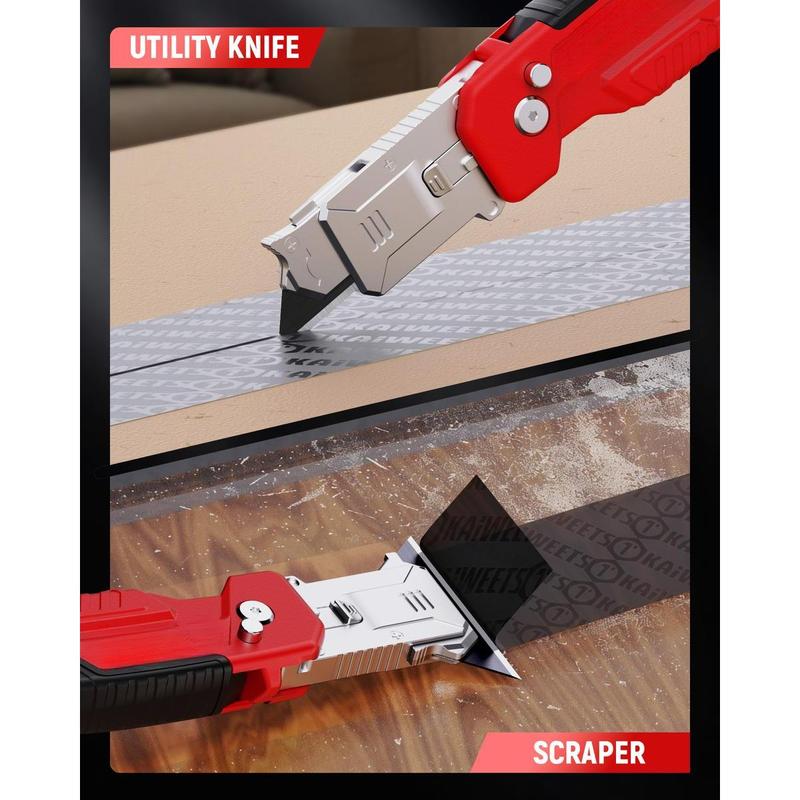 Utility Knife Scraper,  2-in-1 Folding Box Cutter with Blade Storage,Retractable Design, Heavy Duty Zinc Alloy Body, Folding Knife, SK2 Black Blades replacement, DIY Tool,EDC Tool for Home, Office