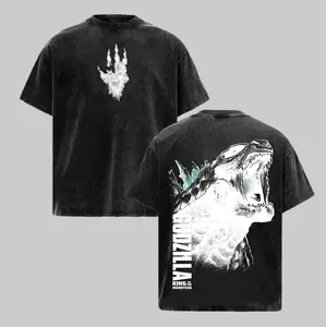 Men's Godzilla Vintage Washed Graphic T-Shirt - Oversized Streetwear Cotton Clothes, Gift for King of the Monsters Fans, Gamis, Seamless, Menswear,