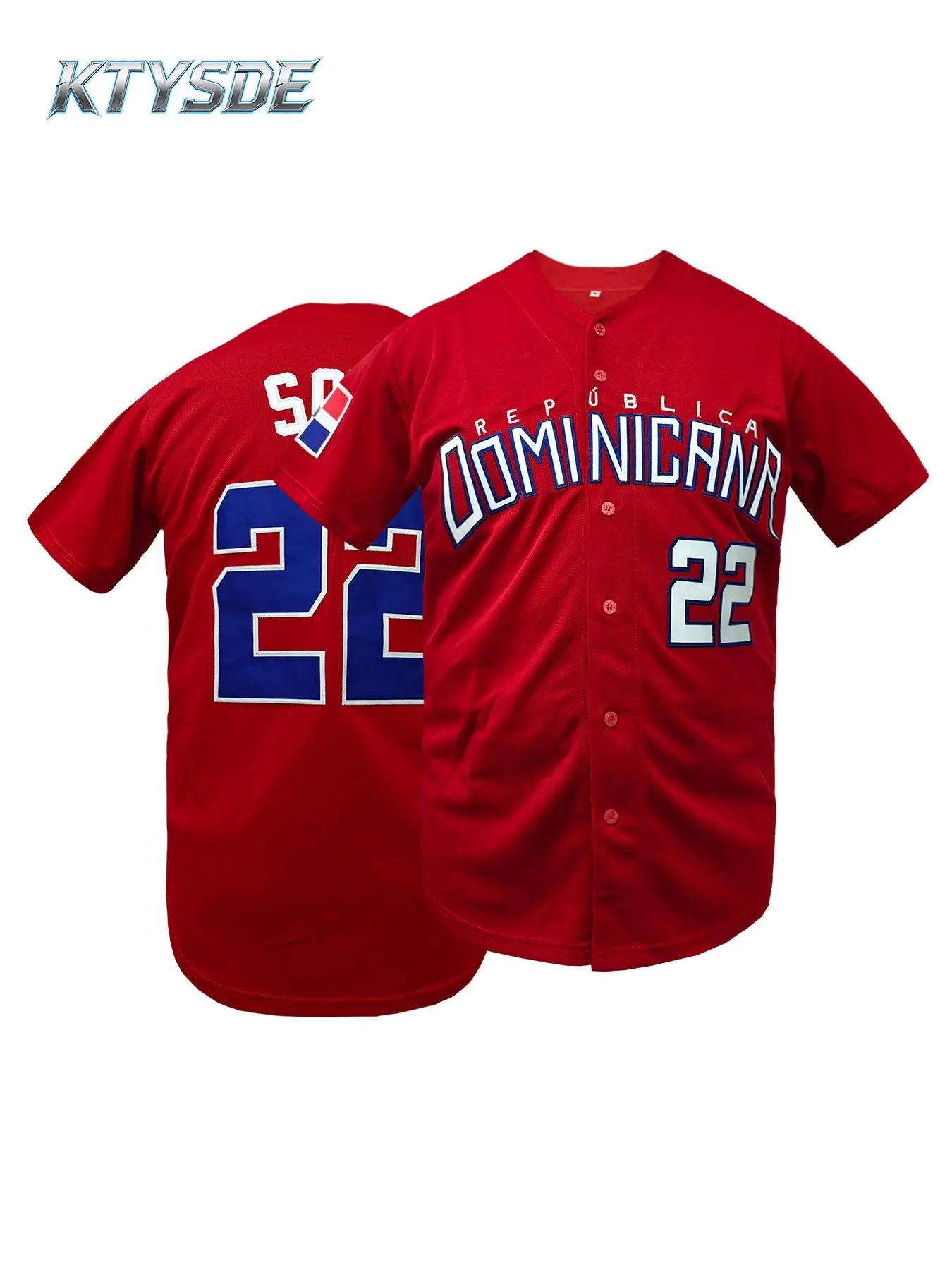 KYTSDE República Dominicana #22 Soto Red Embroidered Baseball Jersey | Men's Breathable Short Sleeve Fan Edition Sports Shirt Sports Top Casual Sporty Top Casual Sports Jersey Embroidery Jersey