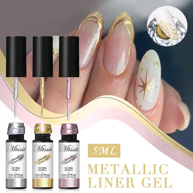 Metallic Nail Art Liner Gel Set, 3 Counts/set 2 in 1 Nail Art Gel, Nail Art & Nail Polish for French Pulling and Stripe Design, Nails, DIY French Manicure Supplies, French Tips Gel, Nail Care, Nail Products