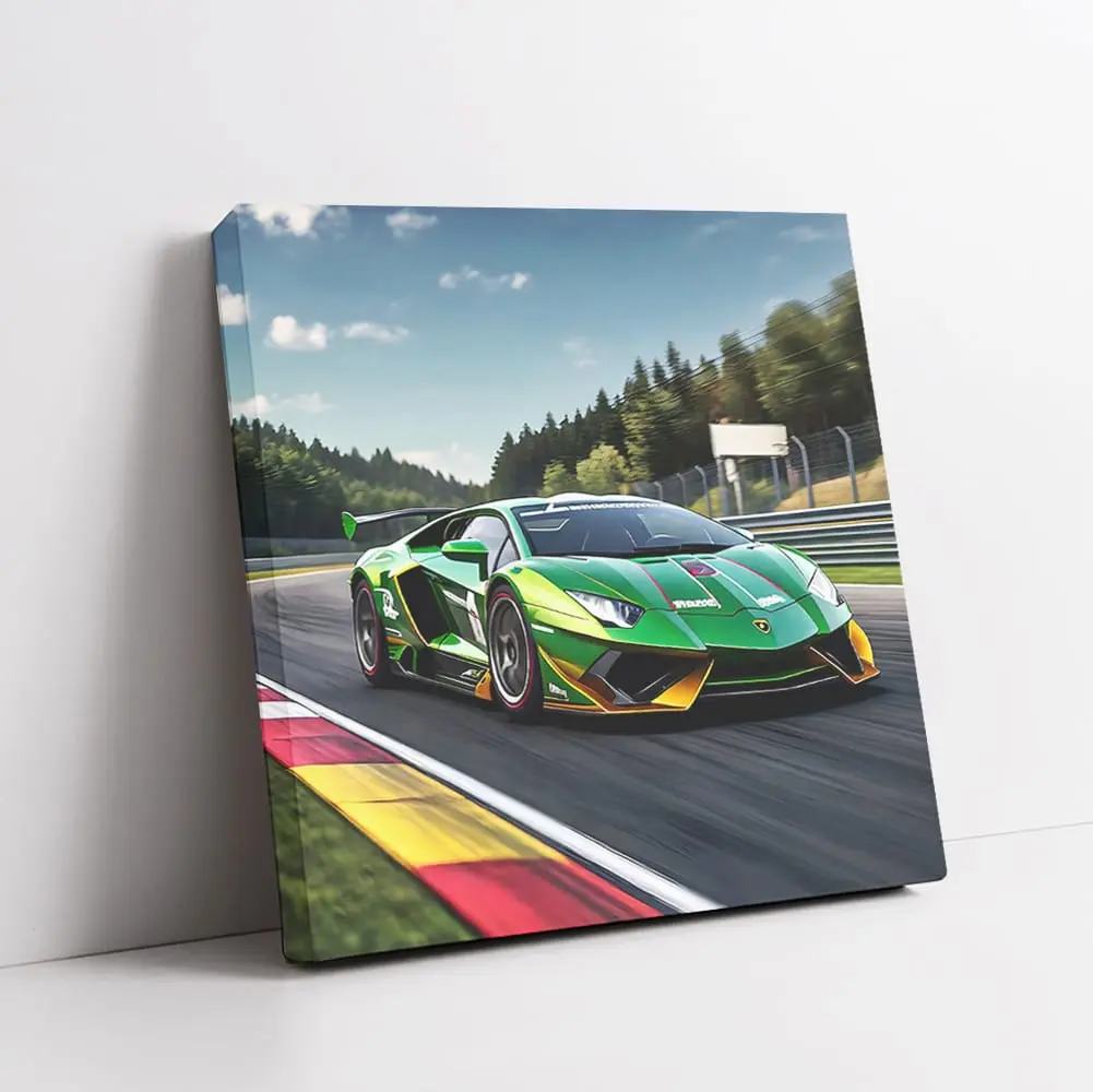 Lamborghini Huracan Green Race Car Art Bedroom Posters Framed Automobile Wall