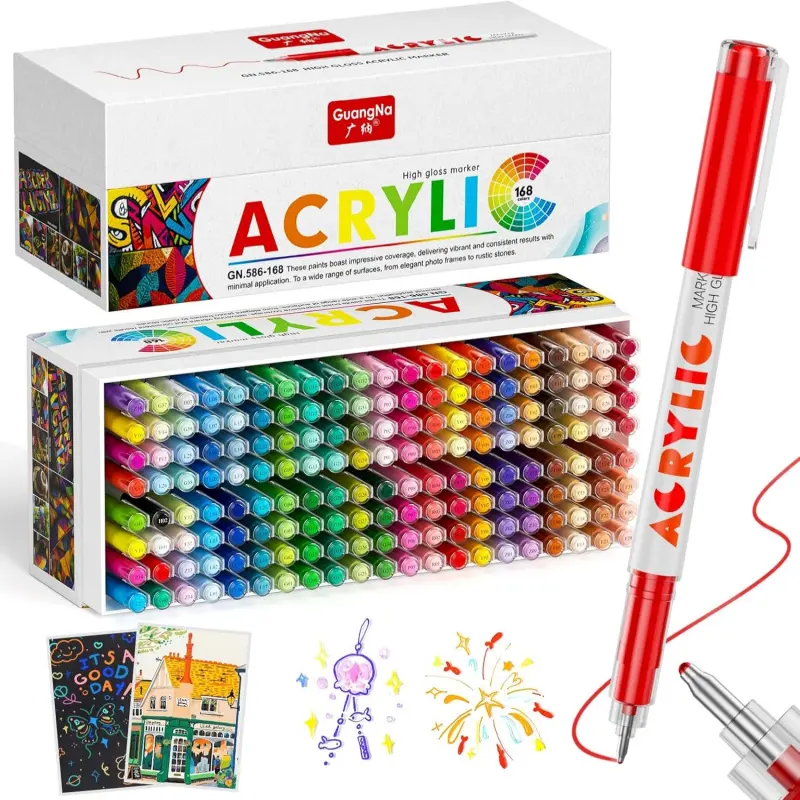 72/168 Colors Acrylic Paint Markers, Acrylic Ballpoint Pens Bullet Tip 1.0 mm, High Gloss Gel Pens, Non-Bleed Ink, Odorless, Quick-Drying, Smoothly for Detail Work, Writing, Doodling, Note taking