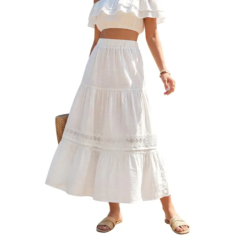 Blooming Jelly Womens Maxi Skirt Boho Summer Long Skirts Flowy High Waist Tiered Casual Beach Dress with Pockets 2026