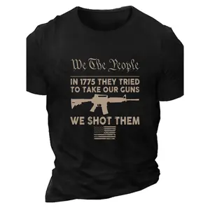 Men's Patriotic T-Shirt - We the People & 2nd Amendment Graphic, 100% Cotton Soft Stretch Fabric Crew Neck Tee, Casual Short Sleeve Shirt for Spring Summer Fall, Comfortable Fit Casual Attire, Everyday Comfort, Bold Statement Shirt