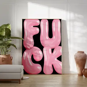 Pink F*ck Wall Print Poster | Funny Wall Art Black Pink Dorm Room Decor, Funky Wall Art Trendy Printable Wall Art Indie Room Decor