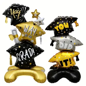 2Pcs Self-Standing Giant Graduation Cap Balloons – Doctorate Shape, Sturdy Foil, Graduation Party Supplies, Congrats Grad, Reusable for Multiple Parties – A Must-Have for College Grads