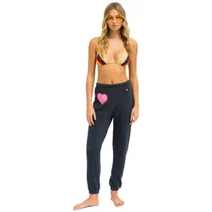GLITTER HEART SWEATPANTS - CHARCOAL // NEON PINK