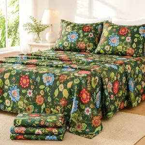 Bedlifes Floral bed sheet set bamboo Blend & Brushed Microfiber Bedding Set Soft 14-21"Extra Deep Pocket tiktokshopspringglowup Silky Cooling Bedsheets