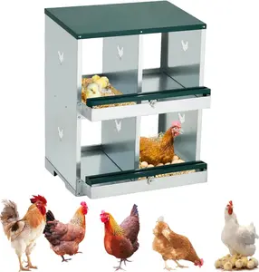 Chicken Nesting Box, 3/4/6 CompartmentsGalvanized Steel Egg Laying Box with Large Vented Holes, Wall Mountable Nesting Box for Easy Egg Collection