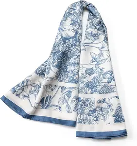 100% Mulberry Silk Scarf for Women Large Bandana Square Satin Head Scarf for Hair 35"x35" with Elegant Floral Design