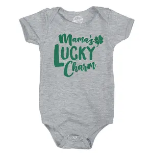 Baby Mamas Lucky Charm Funny Irish Shamrock Saint Patricks Day Infant Bodysuit Funny Baby Onesies Saint Patrick's Day Clothes for Baby Novelty Onesie Light Grey
