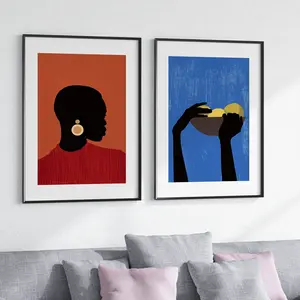 African Gift, Abstract Ethnic Triptych, Set of 2 African American Wall Art, African Girls Poster, Modern Afro Print Set, Afro Bohemian Decor, Room Decor, Unframed