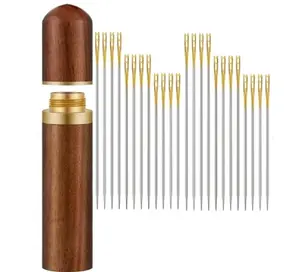 24-Pack Self-Threading Sewing Needles – Stainless Steel Darning Needles w/ Case