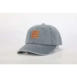 ads Washed Cotton Basic Classic Blue Jean Full Back Cap - Leather Patch, Hook-and-Loop Adjustable Size, Unisex Fit, for Casual Wear