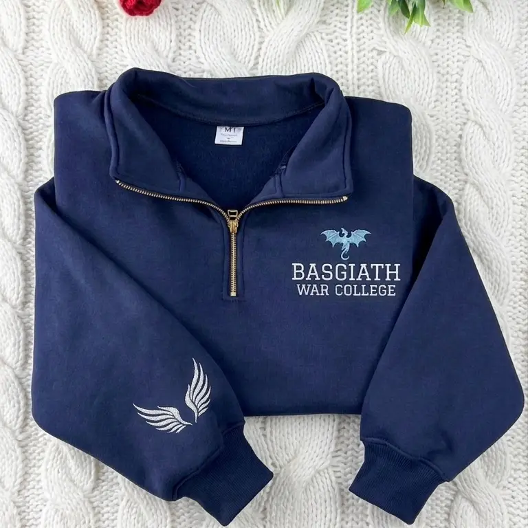 Embroidered Quarter Zip Bas.giath War College , Four.th Wing Dragon Rider Hoodie, Ri.ders Quadrant Apparel, Fantasy Reader Gift, Bookish Top